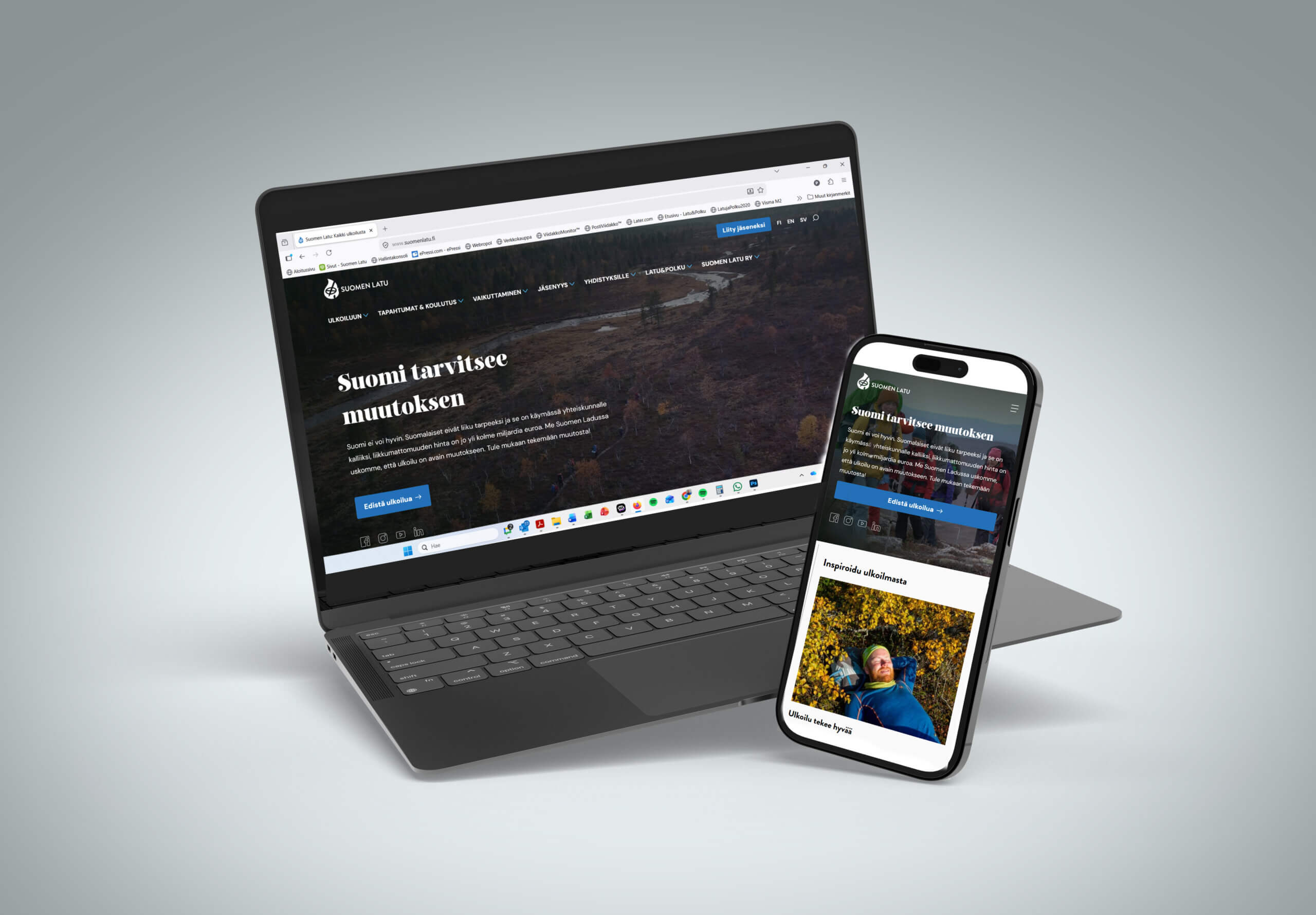 Mock up, Suomen Ladun uudet kotisivut